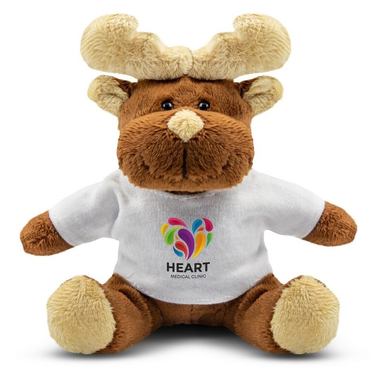 Brown teddy reindeer with a white T-shirt suitable for printing